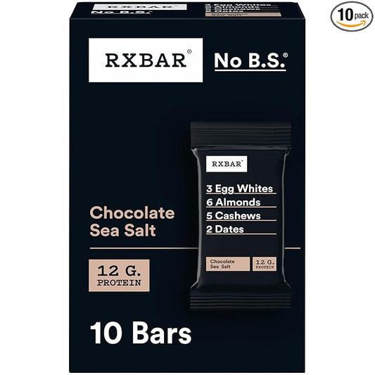 RXBAR Protein Bars, Protein Snack, Snack Bars, Chocolate Sea Salt, 18.3oz Box (10 Bars)
