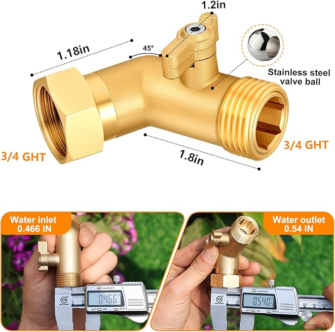 Garden Hose Angle Valve 45 Degree Brass Extender Solid 3/4 Inch Hose Elbow with Switch Adapter (45° switch elbow 1PSC)