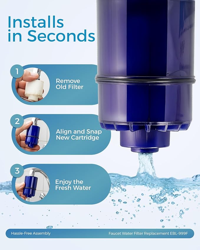 EcoBlueLife Faucet Water Filter Replacement - Certified for Chlorine Reduction & Lead-Free Compliance Faucet Filter - Easy Install Water Filtration System Compatible with Multiple Models (Pack of 4)