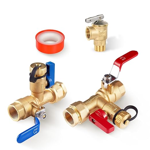 (Set of 1 Kit) HeSun 3/4" FIP X 3/4" FIP IPS Isolator Tankless Water Heater Service Valve Kit, with Pressure Relief Valve