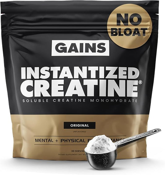Gains in Bulk Instantized Creatine Monohydrate for Women and Men, Soluble Creatine Powder, Supports Muscle Building, Strength and Performance, Bodybuilding Supplements, Unflavored, 30 Servings