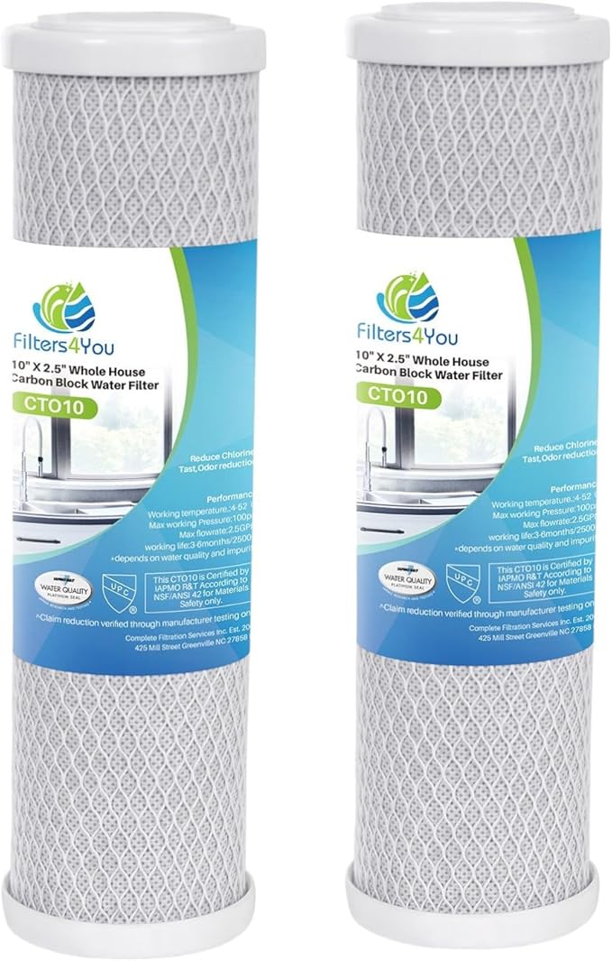 CFS – 2 Pack Universal Carbon Water Filter Cartridges Compatible with HDG2VS4, HDG2BS4 Models – Removes Bad Taste & Odor – Whole House Replacement Filter Cartridge – 5 Micron – 9.75" x 2.75" – White