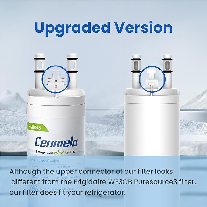 WF3CB Replacement Water Filter, Compatible with Frigidaire WF3CB, Pure Source 3, 706465, 242069601, 242086201, 242017800, WF425, Height 9 inches, Pack of 3