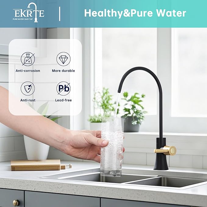 EKRTE Drinking Water Faucet for Kitchen Sink, Filtered Water Reverse Osmosis RO Faucet, Solid Brass,Non-Air Gap, Matte Black and Champagne Gold
