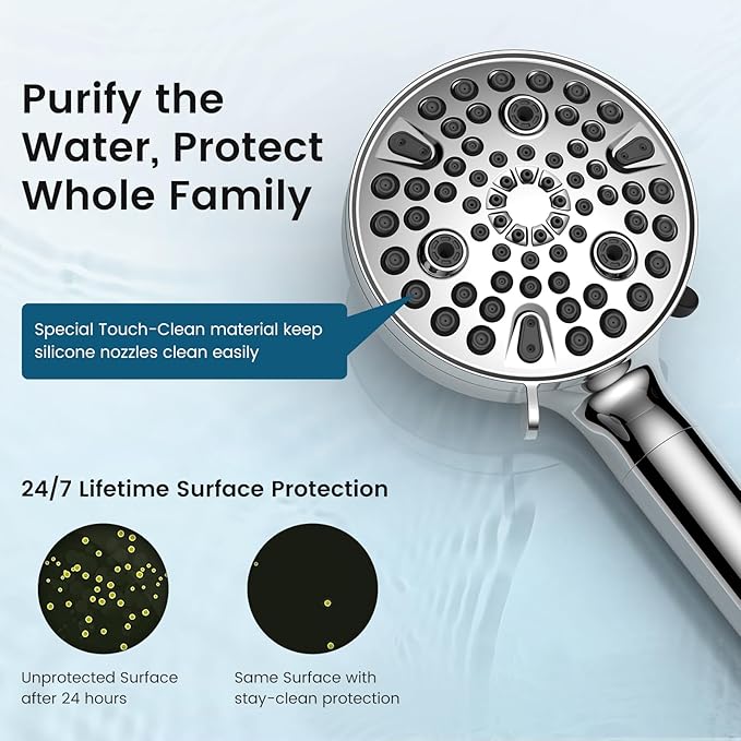 FEELSO 11-Spray Filtered Shower Head Handheld, High Pressure Showerheads with Filters Water Pressure Adjustment for Hard Water - Reduce Dry Skin, Power Wash to Clean Tub, Tile, Pets