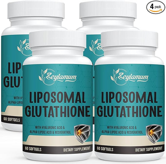 2400 MG Liposomal Glutathione Softgels, Max Absorption, Active Form L-Glutathione Reduced (GSH), with Hyaluronic Acid, Resveratrol, Master Antioxidants for Detox, Brain, Immune System, 240 Softgels