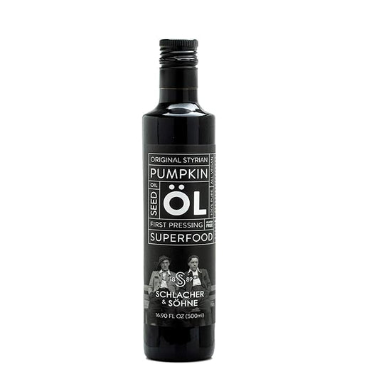 Schlacher & Söhne Styrian Pumpkin Seed Oil: 100% Pure, Cold Pressed, Non GMO, Gluten Free, Vegan, May Helps in Hair Growth, Made in Austria (500 ml, 16.9 FL OZ)
