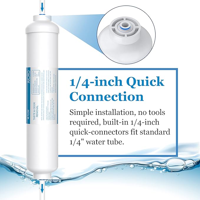 Inline Water Filter for Ice Maker, Refrigerator, Under-Sink Reverse Osmosis Water System, Post Activated Carbon Water Filter Replacement Cartridge with 1/4-Inch Quick-Connect (Pack of 2)