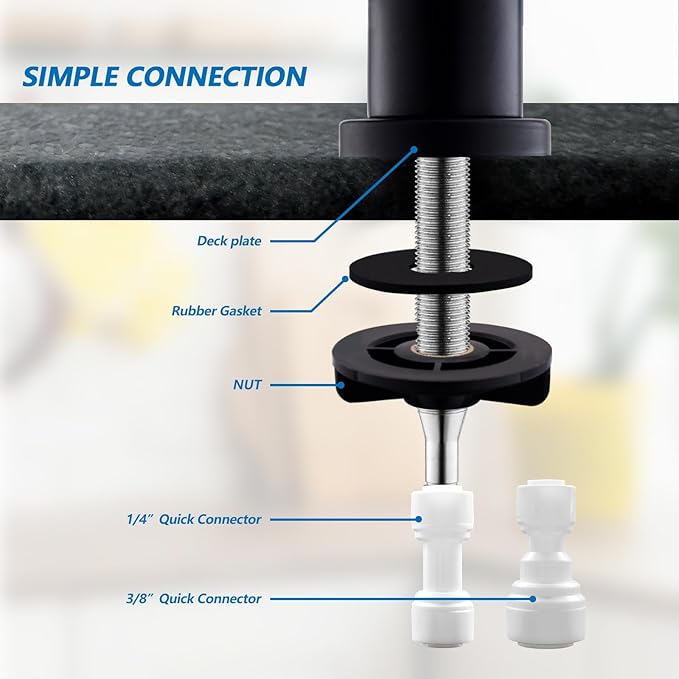 WEWE Matte Black Drinking Water Faucet Non Air Gap Stainless Steel Filtered Faucet for Kitchen Sink Reverse Osmosis System