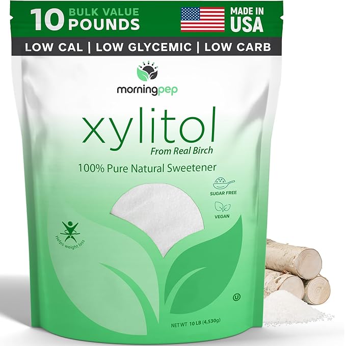 Morning Pep Pure Birch Xylitol (Keto Diet Friendly) Sweetener with no Aftertaste Bulk Size 10 LBs (Not from Corn) Non GMO Kosher Gluten Free Product of USA. 160 OZ