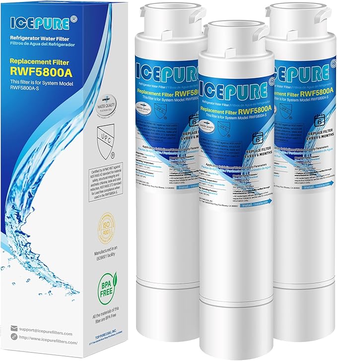 ICEPURE RWF5800A Replacement for Frigidaire EPTWFU01 Refrigerator Water Filter, Compatible with EWF02, Pure Source Ultra II, Pure Source Ultra 2, 012505454226, 4562222, 807946701, 3PACK