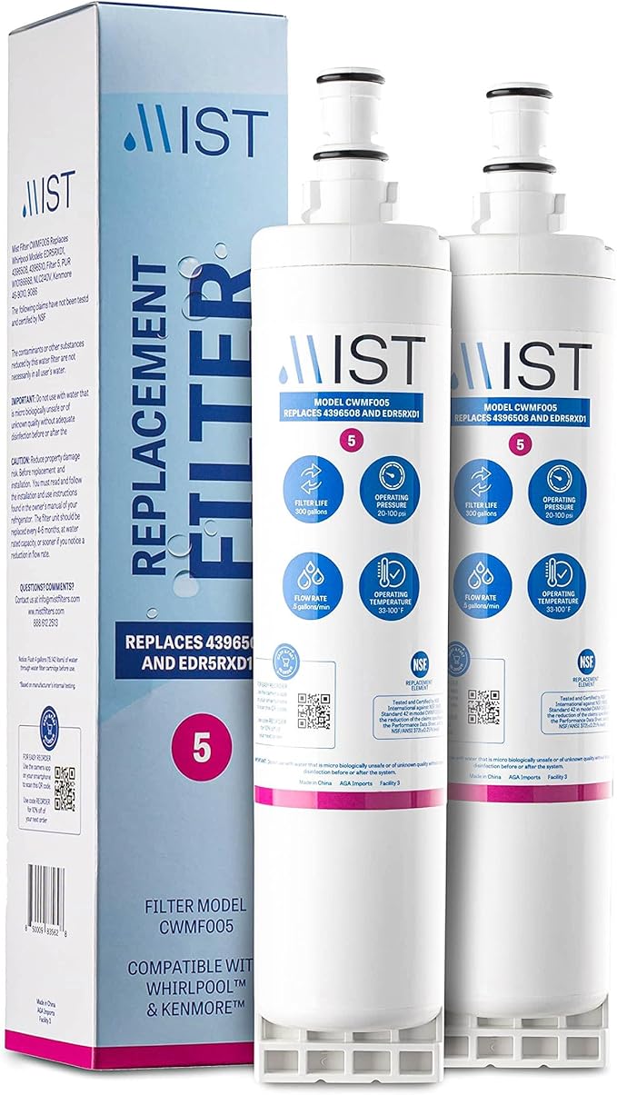 Mist EDR5RXD1 Refrigerator Water Filter Replacement for EveryDrop Filter 5, Whirlpool 4396508, 4396510, WF-NL240, Kenmore 46-9010 – NSF 42 Certified – 2 Pack