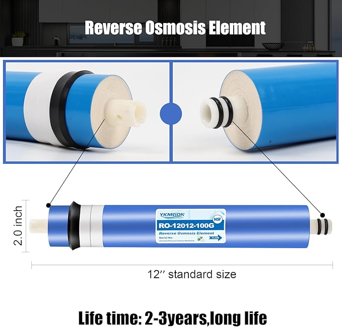 2012-100 GPD Universal Reverse Osmosis RO Membrane Element，12"x2" Replacement Water Filter or Under Sink Home Drinking RO Water Purifier System