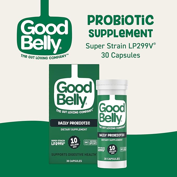 GoodBelly Probiotic Capsules for Digestive Health | Vegan Probiotic Supplement with 10 Billion Live Cultures | Probiotics for Women & Men | 30 Capsules