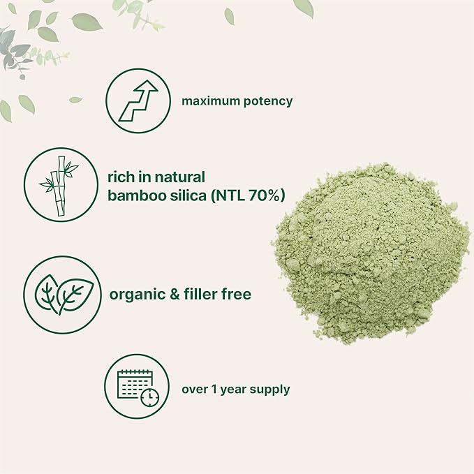Micro Ingredients Organic Bamboo Extract Powder, 8 Ounce (1 Year Supply), Rich in Silica and Minerals, Supports Healthy Skin, Nail, Hair, Joints and Bones, Non-GMO and Vegan Friendly