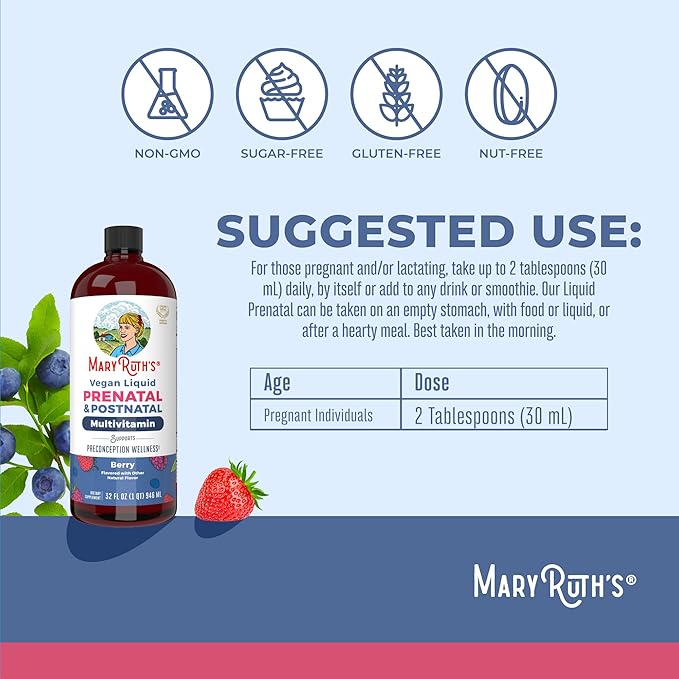 MaryRuth Organics Postnatal & Prenatal Vitamins for Women | Sugar Free | Womens Multivitamin for Pre-Conception, Pregnancy & Nursing | Ginger | Selenium | Folate | Vegan | Non-GMO | Gluten Free | 32oz