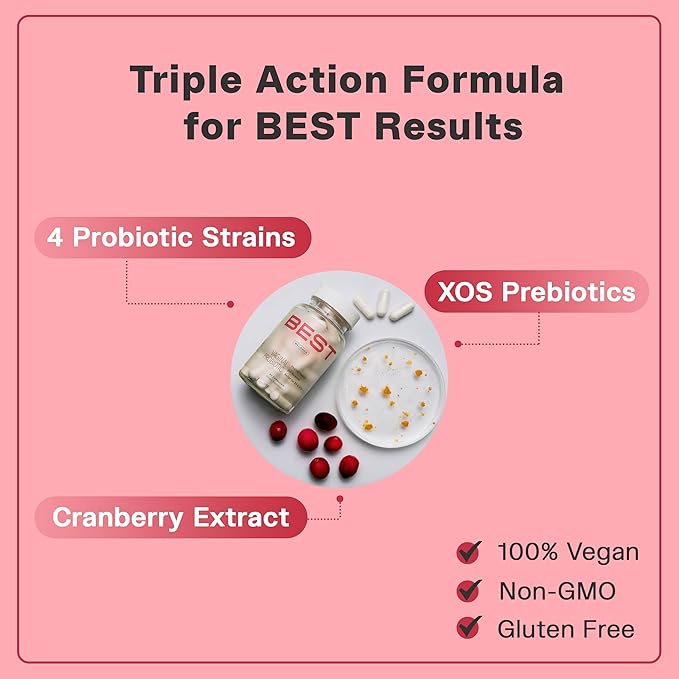 Best Vaginal Probiotics for Women, Probiotics for Women Vaginal Health - pH Balance with 4 Lactobacillus Probiotic for Woman, Urinary Health Support, Clinically Proven Cranberry Blend - 30 Day Dupply