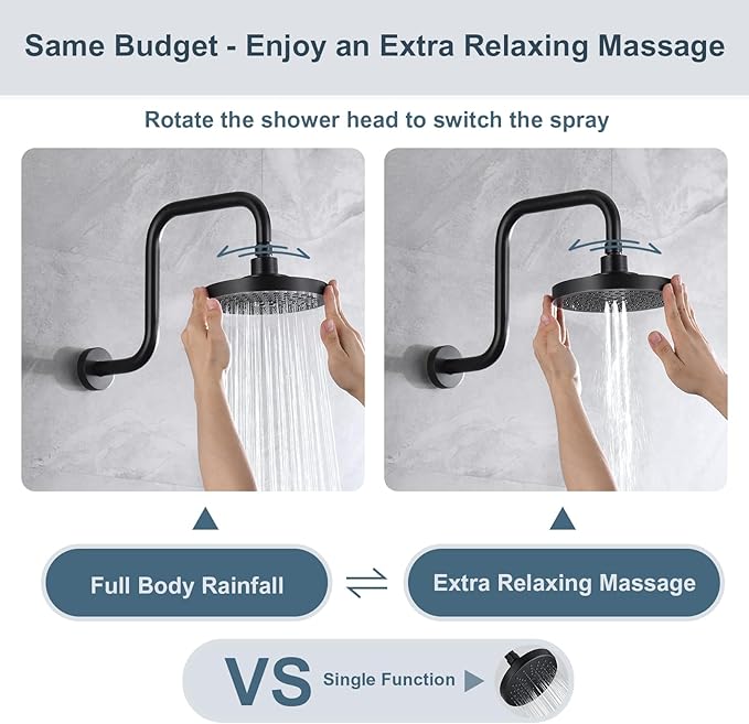 BRIGHT SHOWERS High Pressure Shower Head, 6 Inch Rain Shower Head, 2 Spray Settings Rainfall Shower Heads, Adjustable Angle Replacement Bathroom Showerhead, Easy Installation Oil Rubbed Bronze