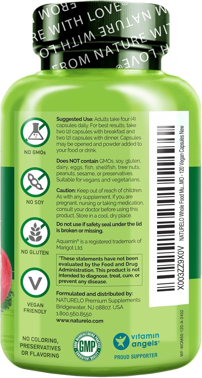 NATURELO Whole Food Multivitamin for Women 50+ (Iron Free) with Vitamins, Minerals, & Organic Extracts - Supplement for Post Menopausal Women Over 50 - No GMO - 120 Vegan Capsules