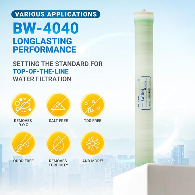Max Water Brackish Water RO Membrane Element-BW-4040 2400 GPD, Commercial Reverse Osmosis size 4" x 40" good for Industrial, Municipal, Waste Water Re-Use, Car Wash, Whole House etc. (Pack of 4)