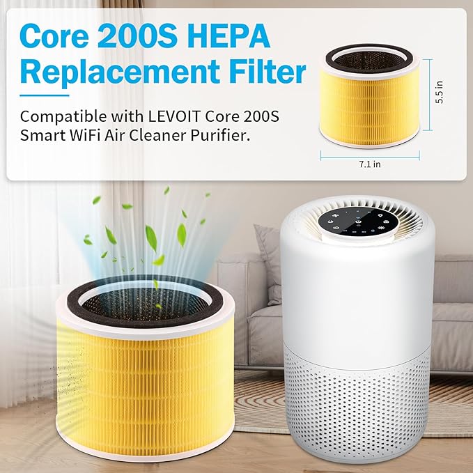 Core 200S Replacement Filters Compatible with LEVOIT Core 200S & Core 200S-P Smart WiFi Air Purifier, 3-in-1 H13 True HEPA Filtration, 2 Pack