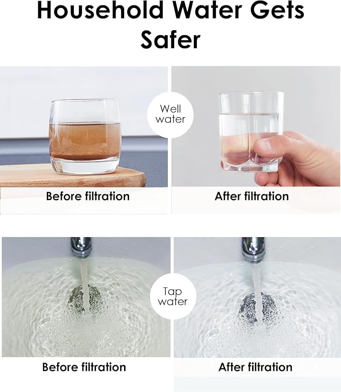 Waterdrop Whole House Water Filter System, Reduce Iron & Manganese, with Carbon and Sediment Filters, 5-Stage Filtration, Reduce Iron, Lead, Chlorine, Odor, 2-Stage WD-WHF21-FG, 1" Inlet/Outlet