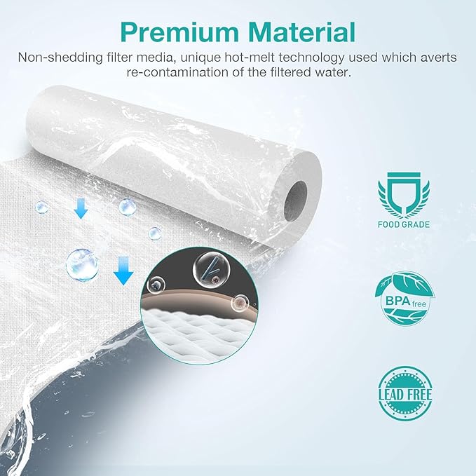 SimPure 5 Micron 10" x 2.5" Whole House Carbon Sediment Water Filter Cartridge Replacement for Home Under-Sink & Countertop Filtration System (Polypropylene, 24 Count)