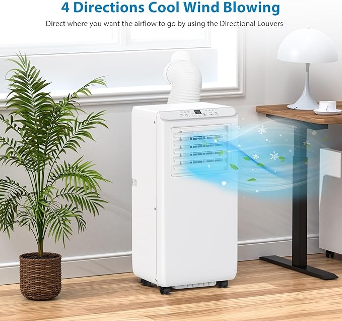 10,000 BTU Portable Air Conditioner for Rooms Up to 450 Sq.Ft, 3-In-1 Cooling, Dehumidifier & Fan with Remote, Ultra-Quiet 45dB, 24H Timer, Energy-Efficient & Easy-Move Design, White