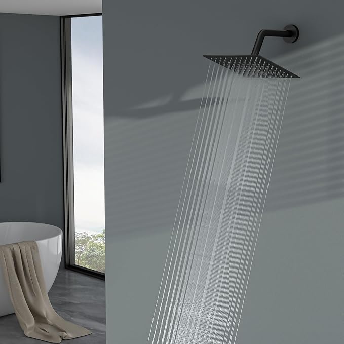 Lordear Rain Shower Head 8 Inch Square High Pressure Waterfall Shower Head Ultra Thin 304 Stainless Steel Shower Head with 100 Silicone Nozzles,Matte Black