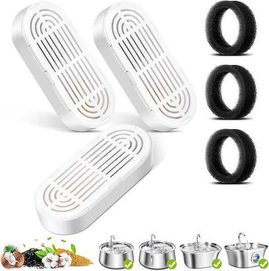 3 Pack Replacement Filters & Pre-Filter Sponges for 134oz/4L Automatic Pet Water Fountain, ZEKIRY Cat Water Fountain Filter, Quadruple Filtration Pet Fountain Filters Replacement for Cats and Dogs