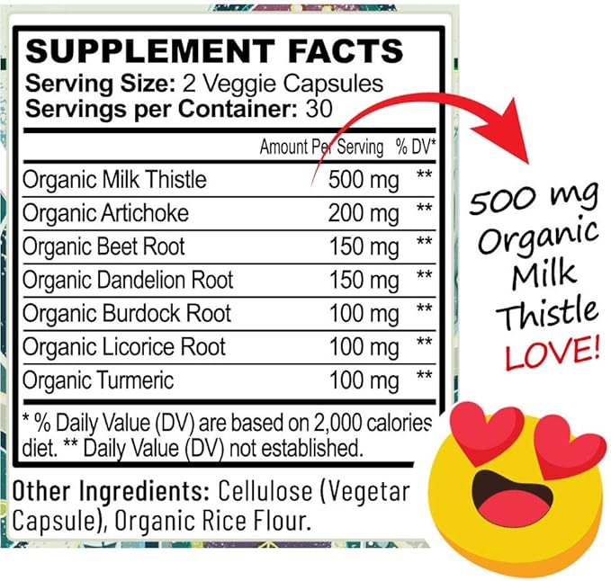 Liver Cleanse Support Supplement w Milk Thistle - Nature's Secret Agent Blend - 60 Vegan Capsules