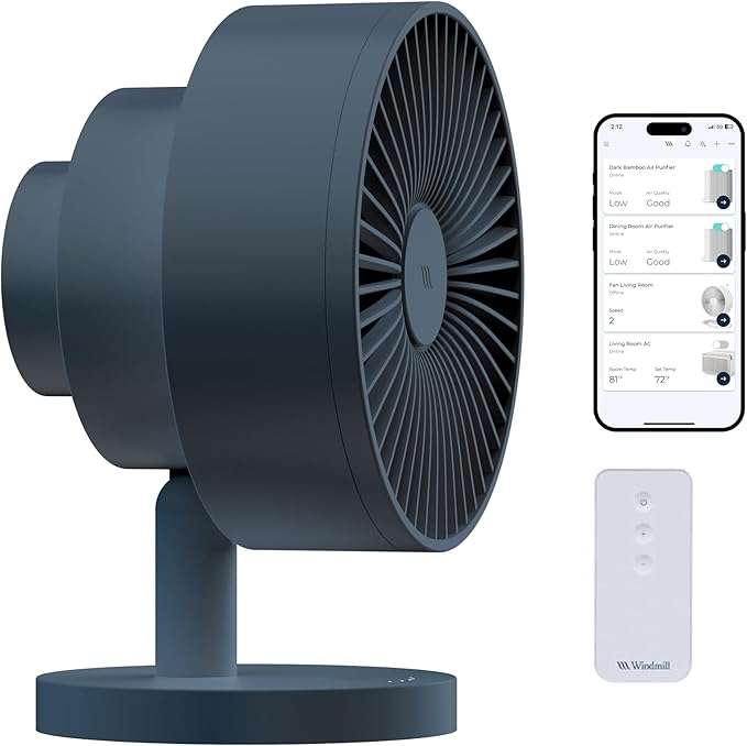 Windmill NEW to Amazon Smart Air Circulator and Fan with Remote and Wi-Fi/App - 18 dB Whisper-Quiet plus Tri-Layer Airflow - Marine Color