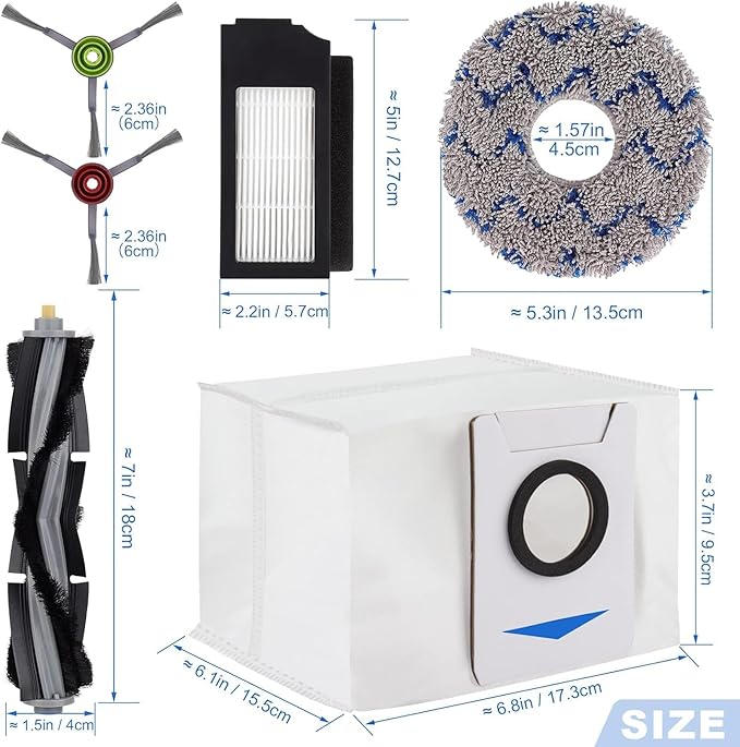 Replacement Accessaries Kit Set for ECOVACS DEEBOT X1 Omni Turbo T10 T20 Omni T20/T20 Max/T20 ProRobot Vacuum Cleaner, 1 Main Brush, 6 Side Brushes, 4 Filter, 4 Mop Pads, 4 Dust Bag