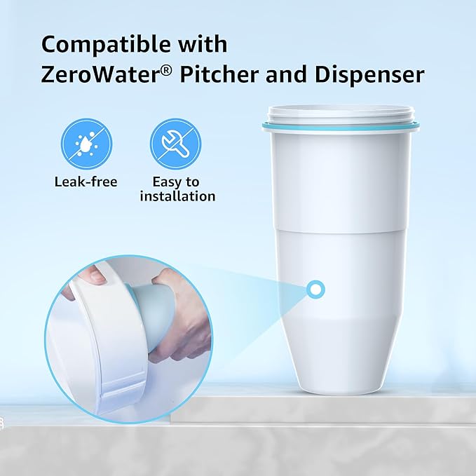 AQUA CREST Multiple-Stage Water Filters, Compatible with ZeroWater® Pitcher and Dispenser, Reduces Chlorine, PFOA/PFOS, Taste and Odor, TDS and More, 3 Pack