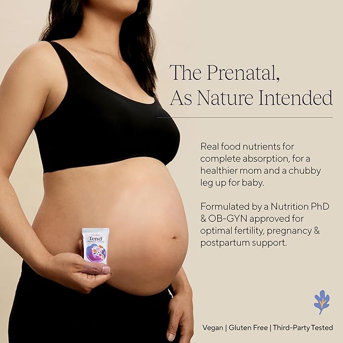 Tend Daily Best Prenatal Vitamin Bar, Made with Organic Ingredients for Pregnant & Postpartum Mothers, Includes DHA, Vitamin D, B, Choline, Folate - Chocolate Sea Salt (4ct)