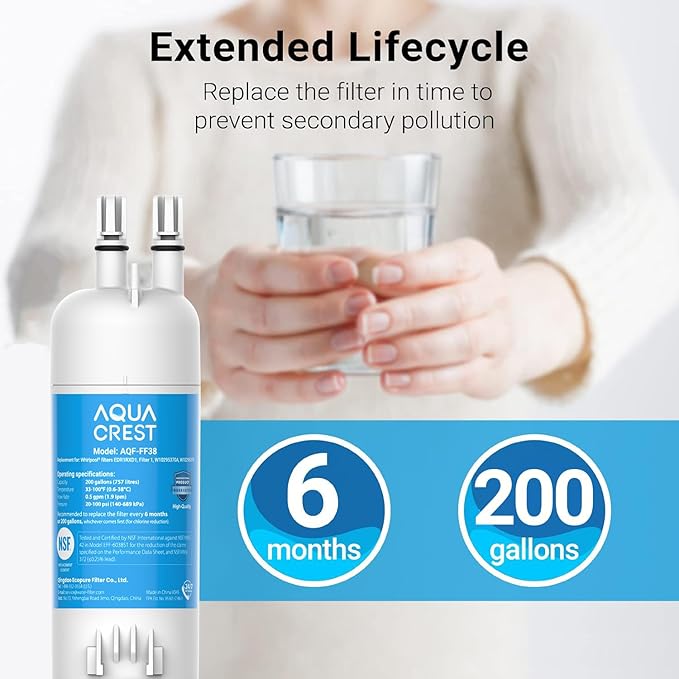 AQUA CREST EDR1RXD1 Replacement for W10295370A, Everydrop® Filter 1, EDR1RXD1B, P8RFWB2L, P4RFWB, Kenmore® 46-9081, 46-9930, Refrigerator Water Filter, 2 Filters