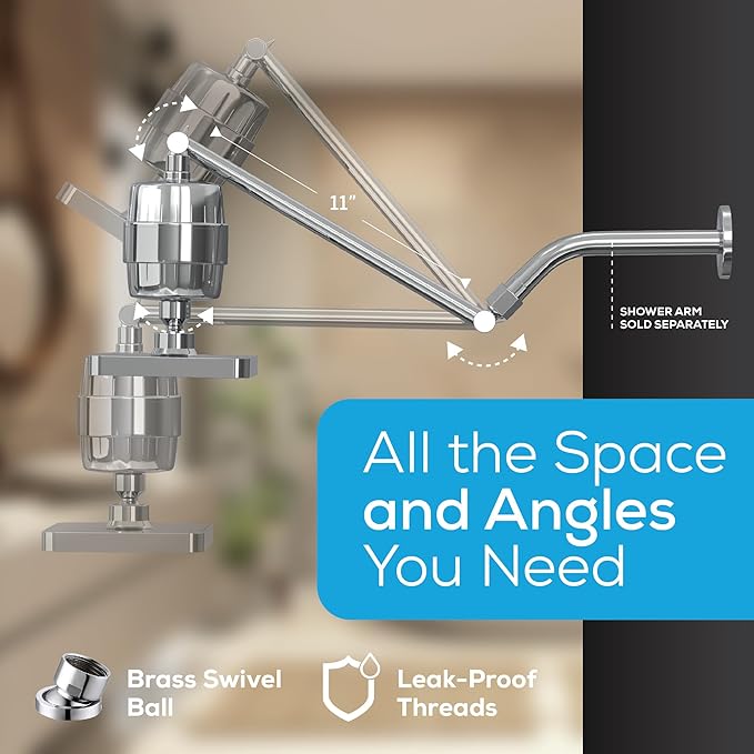 SparkPod 6" High Pressure Rain Shower Head with 23 Stage Filter Capsule & 11 Inch Adjustable Shower Arm Extension -Shower Filter Reduces Chlorine for Smoother Hair & Skin (Square, Polished Chrome)