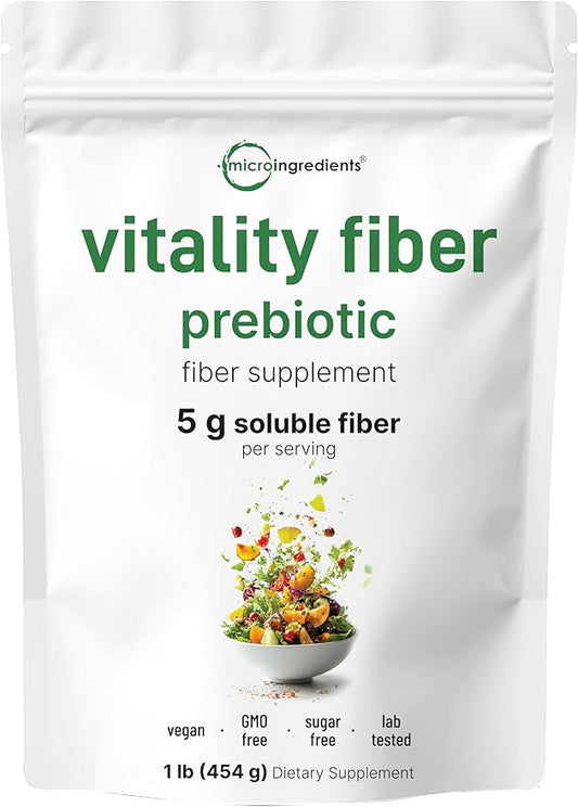 Micro Ingredients Vitality Fiber Powder, 1lb | Natural Prebiotic to Support Digestive & Gut Health | Soluble, Easily Digestible | Unflavored, Vegan