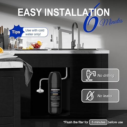 Under Sink Water Filter System, Reduces 99.99% Lead, Chlorine, Bad Taste & Odor, Under Counter Water Filter Direct Connect to Kitchen Faucet, 10000 Gallons, by DESENRUIS