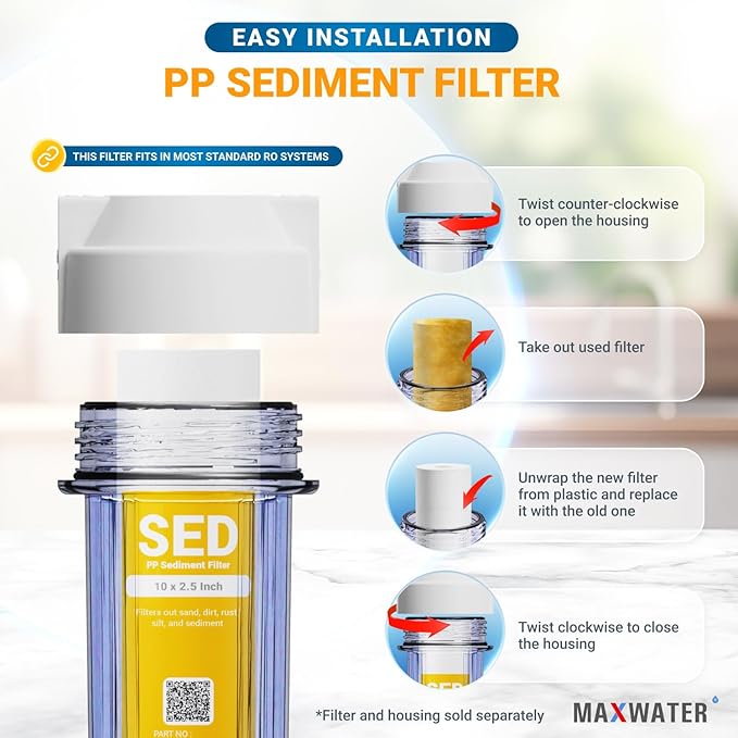 Max Water 5 Micron 10 x 2.5 Whole House Sediment Home Water Filter Cartridge Replacement for RO system Compatible with Well Water Filters - P5, AP110, WHKF-GD05, WFPFC5002, CFS10, 4 Pack