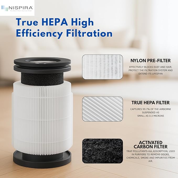 Nispira TD-1300 CL-6070A TAP01 4-in-1 True HEPA Replacement Filters Compatible with Tredy TD-1300, Tenergy Renair, Cool-Living, BEABA Nursery Air Purifier, 1 Pack