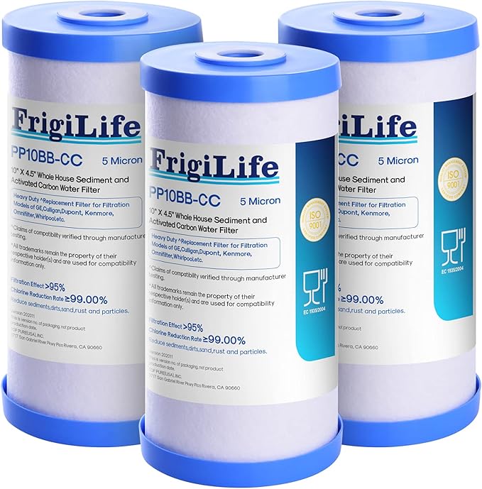 FXHTC 5 Micron 10" x 4.5" Whole House Sediment Activated Carbon Water Filter Replacement for GE FXHTC, GXWH40L, GXWH35F, GNWH38S, RFC-BBSA, W50PEHD, DuPont WFHD13001, 3 PACK