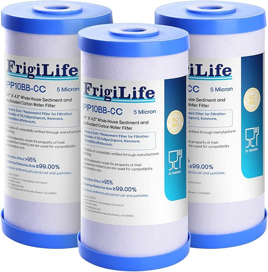FXHTC 5 Micron 10" x 4.5" Whole House Sediment Activated Carbon Water Filter Replacement for GE FXHTC, GXWH40L, GXWH35F, GNWH38S, RFC-BBSA, W50PEHD, DuPont WFHD13001, 3 PACK