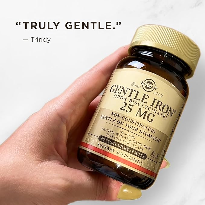 Solgar Gentle Iron 25mg, 90 Vegetable Capsules - Energy, Normal Red Blood Cell Production - Gentle on the Stomach - Non-GMO, Vegan, Gluten Free, Dairy Free, Kosher - 90 Servings