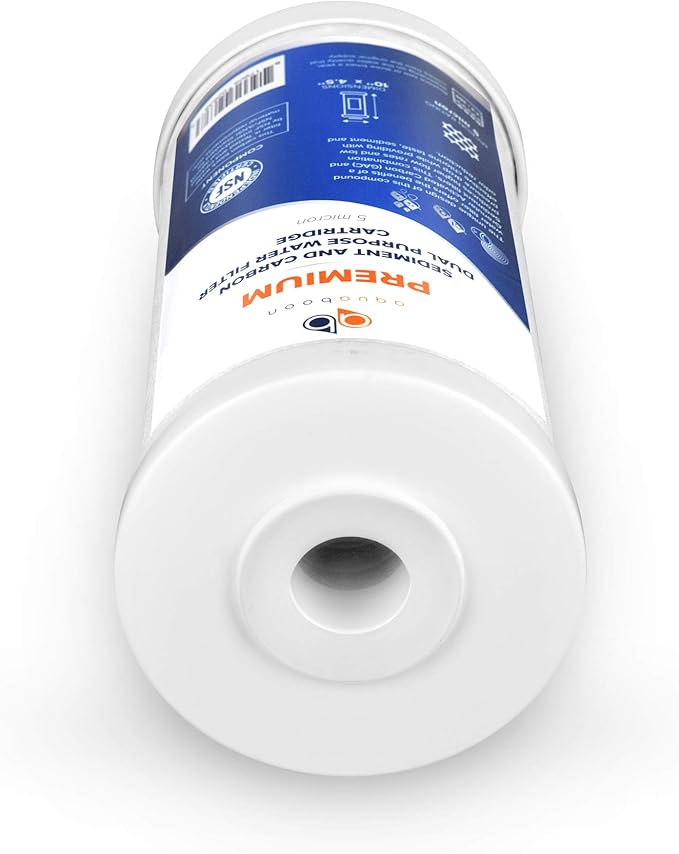 Aquaboon 5 Micron 10 x 4.5 Whole House Water Filter Replacement Cartridge, Superior High-Capacity Whole House Carbon And Sediment Water Filter Compatible With FXHTC, GXWH35F, WHKF-GD25BB (2 Pack)