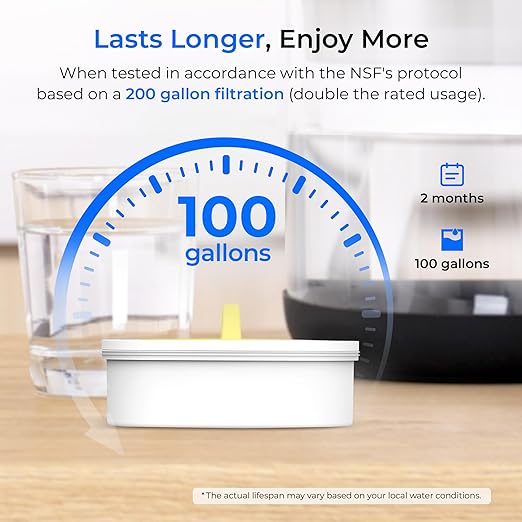 Waterdrop Large Glass Water Filter Pitcher, Eco-Friendly, with 1 NSF 53&42&372 Certified Filter, 10-Cup, Reduces PFOA/PFOS, Chlorine, Cadmium, Copper, Mercury, BPA Free, Easy to Clean, Black