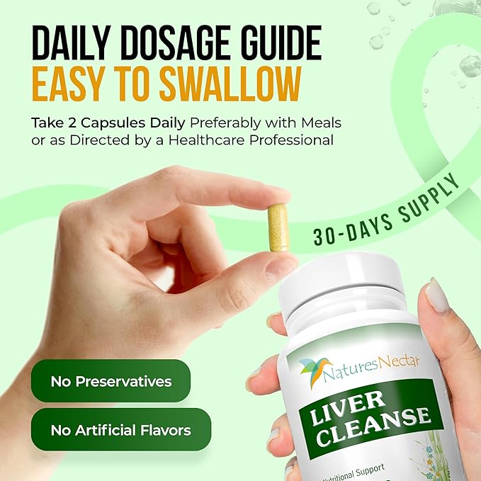 Nature's Nectar Liver Cleanse Detox & Repair – Active Liver Support Supplement with Milk Thistle Liver Detox – Helps Repair & Protect Liver, Aids Fatty Liver & Gallbladder Health – 60 Capsules