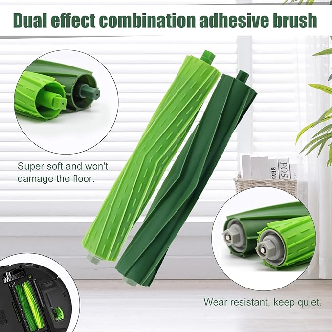 Replacement Parts Compatible with iRobot Roomba i7 i7+ i2 i3 i3+ i4 i4+ i6 i6+ i8 i8+/Plus j7 E5 E6 E7, 2 Rubber Brushes, 4 HEPA Filters, 4 Side Brushes, 1 Screwdriver, 1 Cleaning Brush,12 Pack