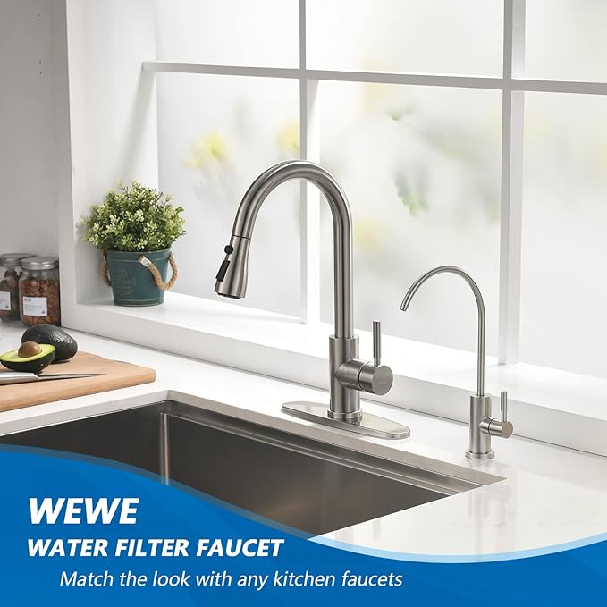 WEWE Drinking Water Faucet for Kitchen Sink, Kitchen Water Filter Faucet Stainless Steel for Reverse Osmosis or Water Filtration System Beverage Non-Air Gap RO Faucet Brushed Nickel Finish