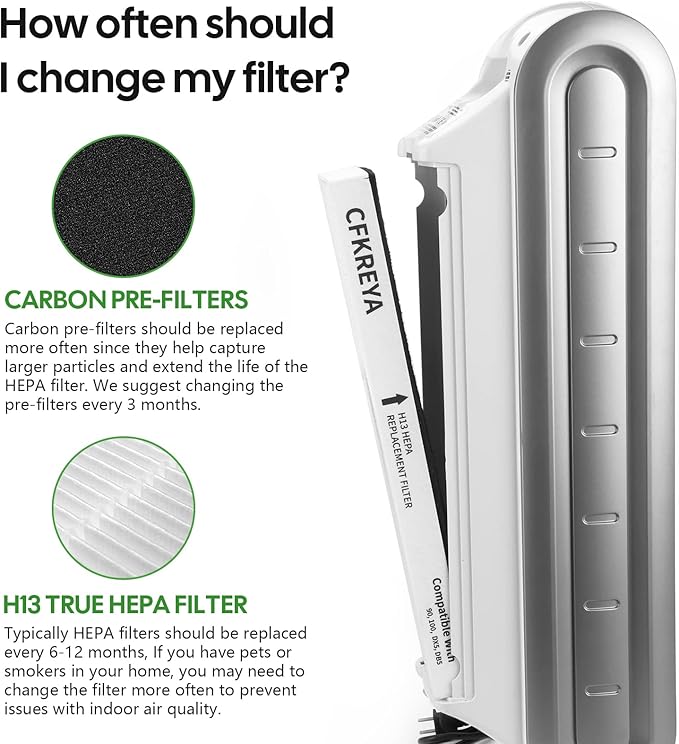 2 Pack Replacement Filter for Fellowes AeraMax 90/100/DX5/DB5 Purifier, Fits Part# 9287001 & 9324001, 2 Filter and 6 Carbon filter